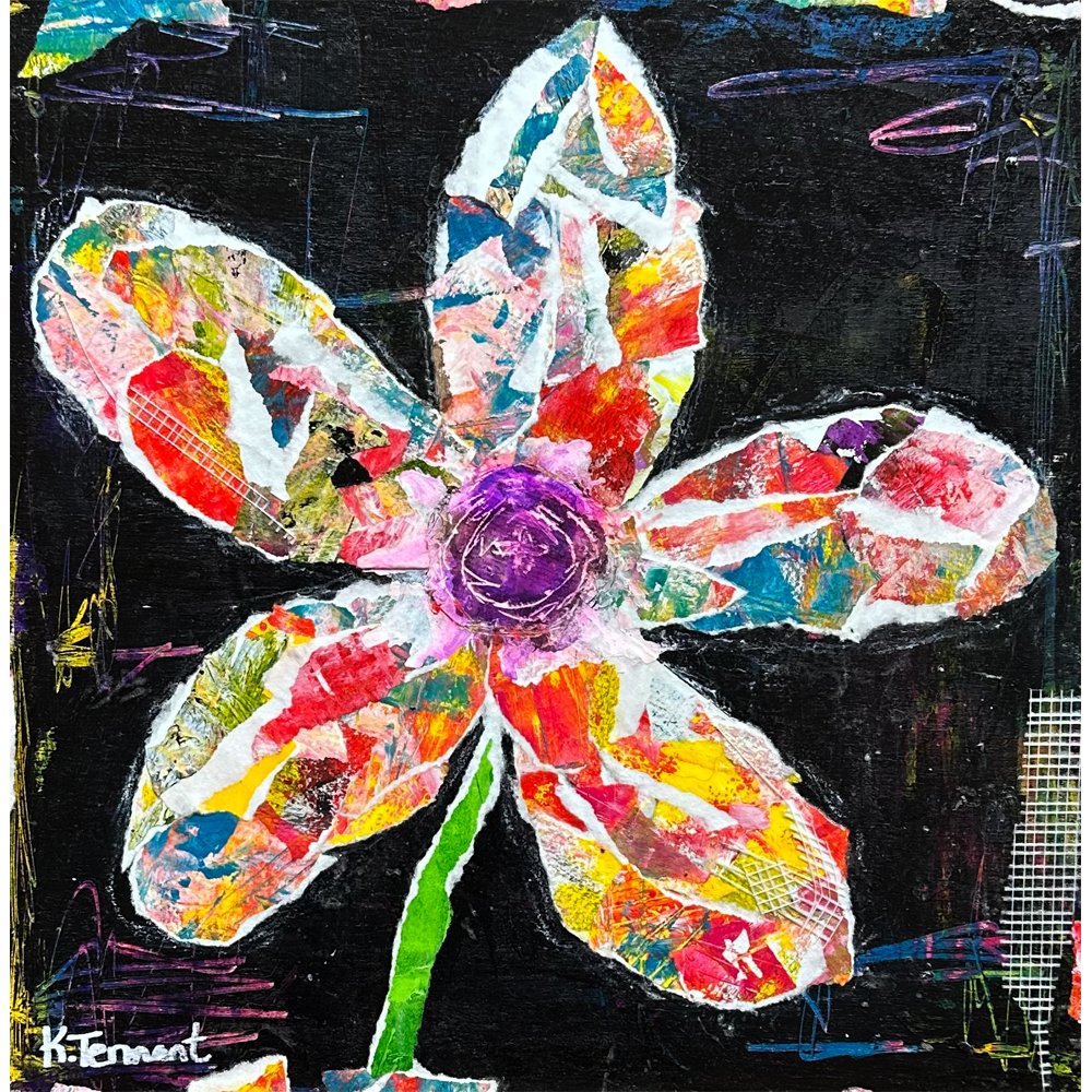 The Lone Wildflower Original Mixed Media Floral Collage Art